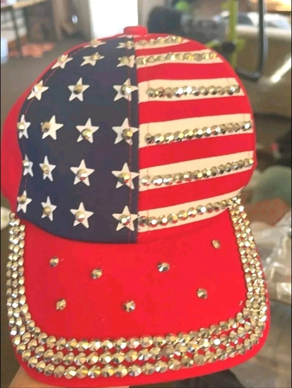 Unisex American Flag Rhinestone Baseball Cap - Red Blue & White